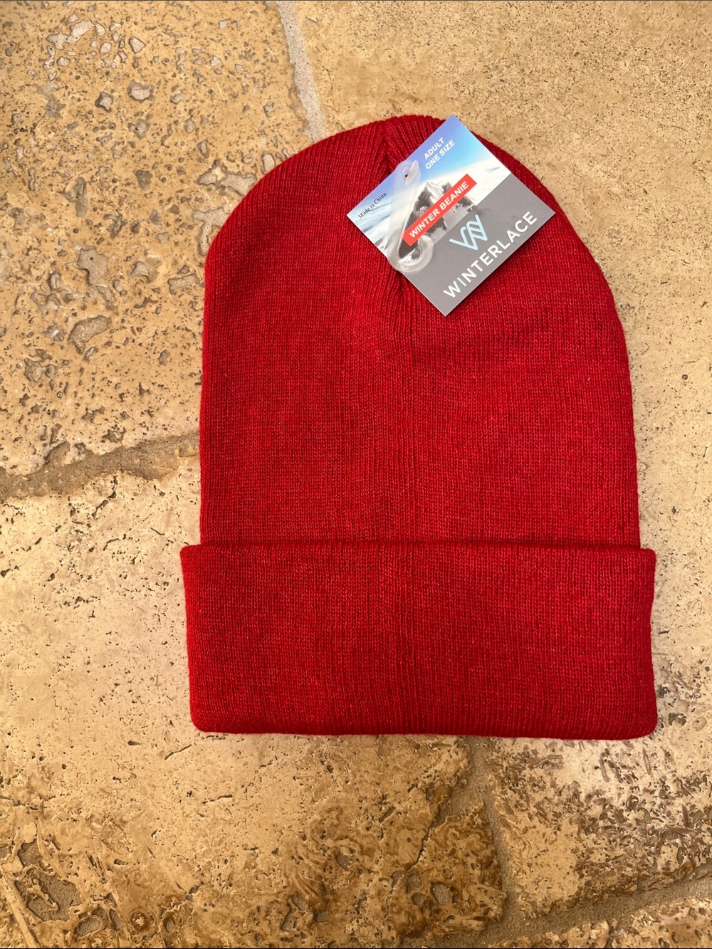Adult Red Cuffed Beanie Hat